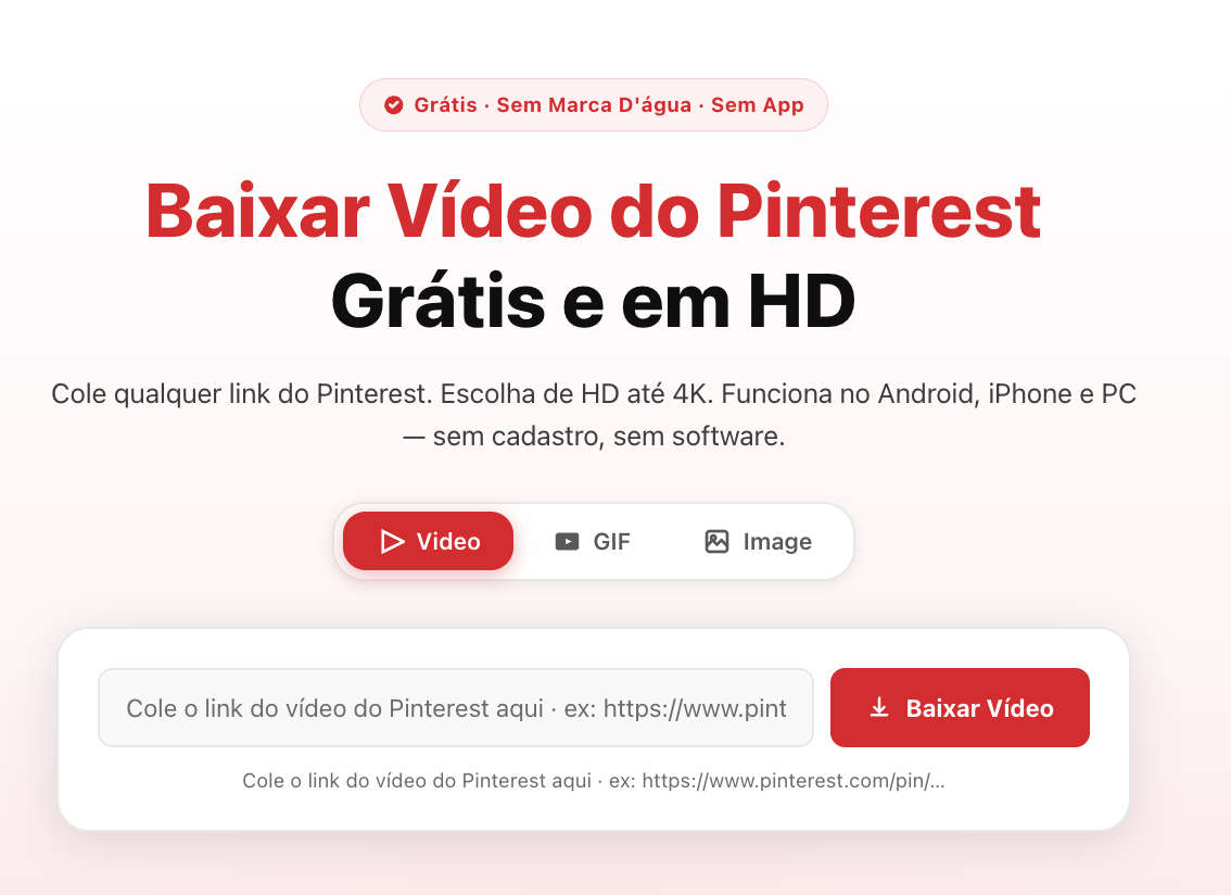 Tela do Pins-Down.com com campo para colar link do Pinterest